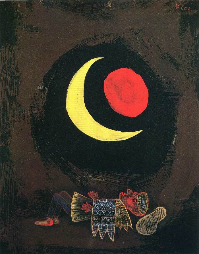 保罗·克利（Paul Klee）的作品Strong Dream，仿佛是描绘那个在屋子里梦见被换了身体的旅行者