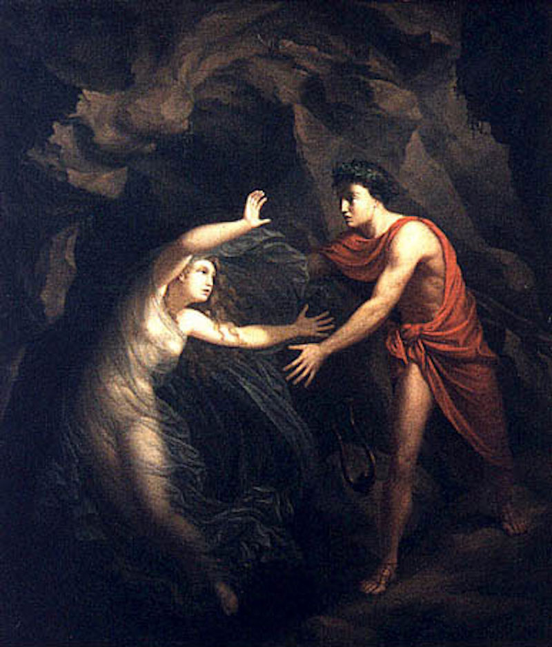 丹麦画家克里斯蒂安·哥特利布·克拉岑斯坦(Christian Gottlieb Kratzenstein-Stub, 1783–1816) 描绘奥菲斯转身失去欧律狄刻一幕（1806）