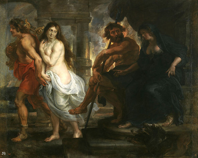 佛拉芒画家彼得·保罗·鲁本斯（Peter Paul Rubens, 1577–1640）描绘奥菲斯劝说冥王夫妇，从冥界领走欧律狄刻一幕（1636-1638）