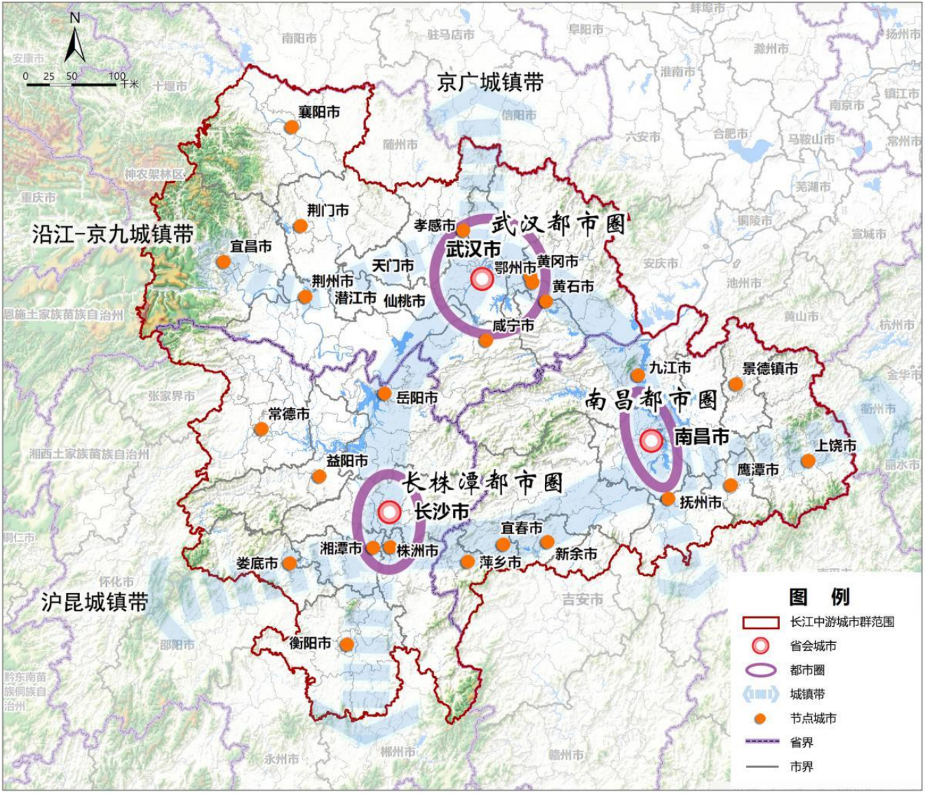 图 1 长江中游城市群空间格局示意图