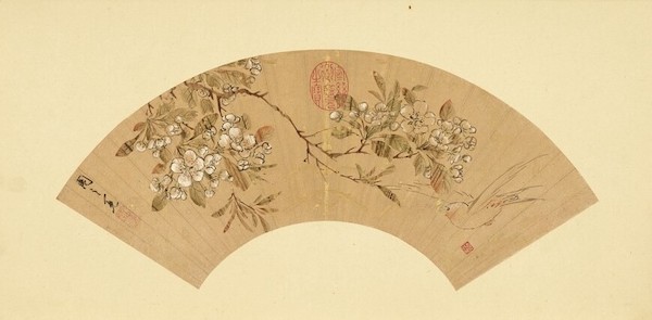 明 周之冕 《梨花山鸟》 选自“名人画扇”上册  台北故宫博物院藏
