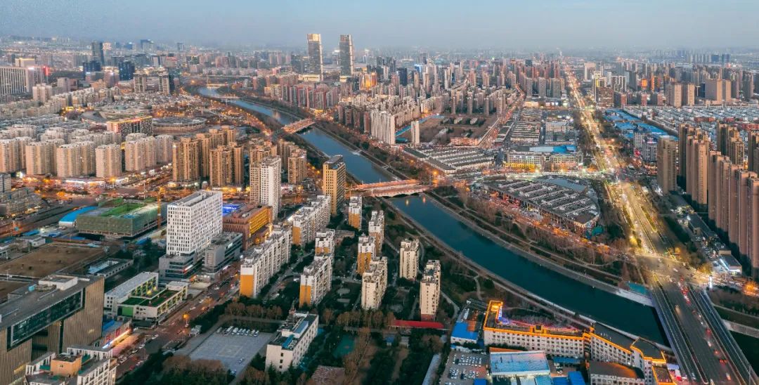 Aerial photography of Zhengzhou city scenery. 