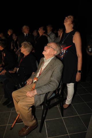In the early morning of August 12, 2018, Eugene Parker watched the launch of the Parker Solar Probe, with Nicola Fox, director of NASA's Heliophysics Division standing behind him, picture from NASA