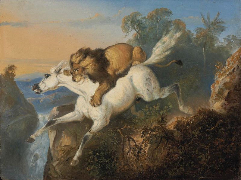 《被狮子袭击的白马》，拉登·萨利赫，1842年，玛莉亚·林（Maria Lim）收藏