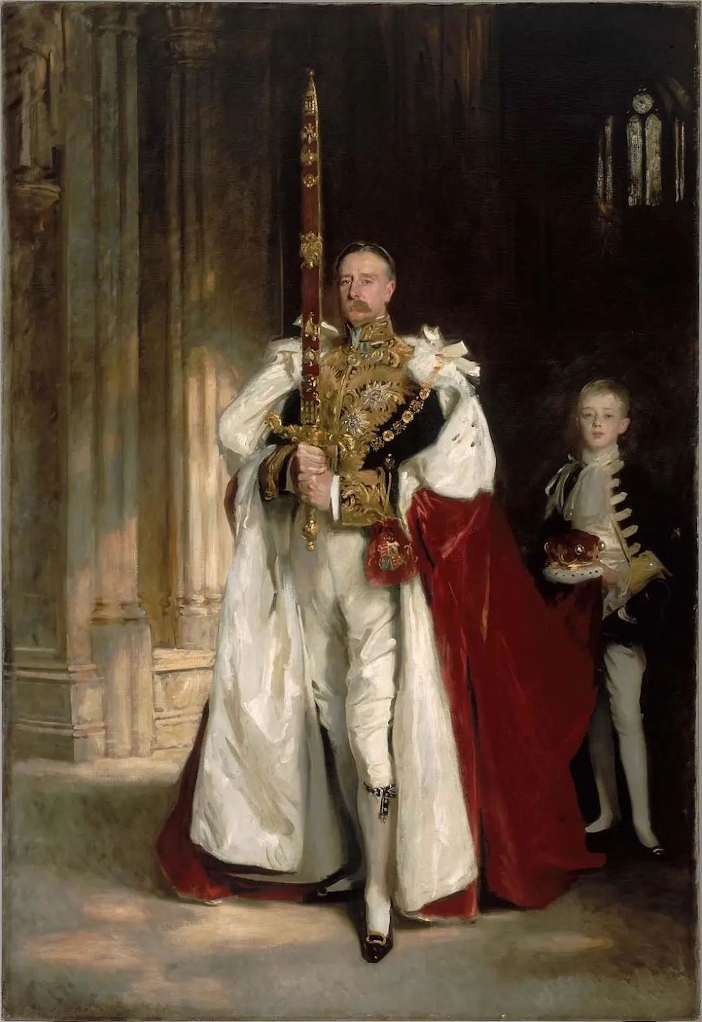 伦敦德里第六侯爵,在1902年8月的国王爱德华七世的加冕仪式上手持宏伟