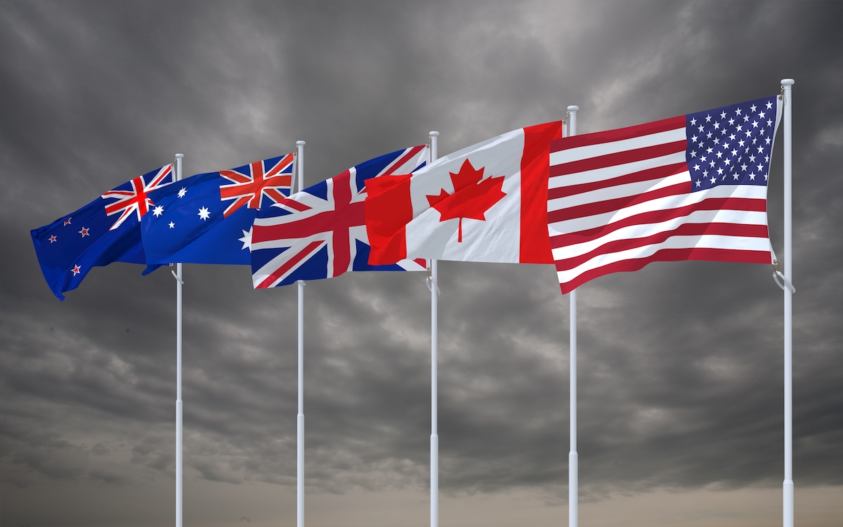 五眼联盟是二战中由美国,英国,澳大利亚,加拿大,新西兰联合组成的