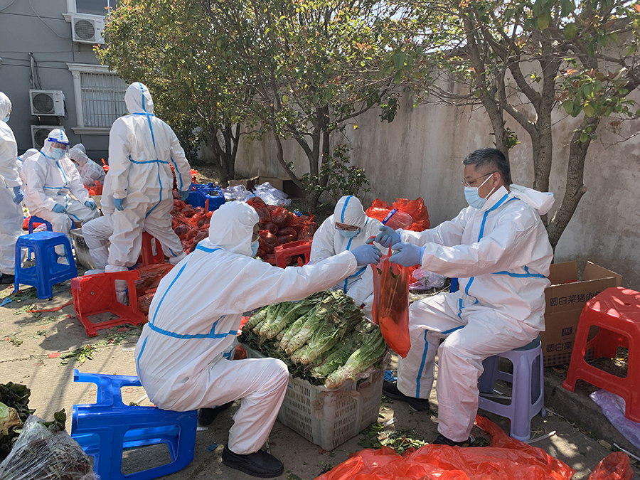 志愿者助力东新村分拣蔬菜