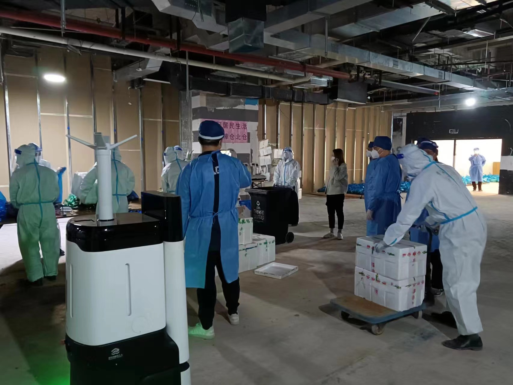 “肚里”装次氯酸，蔬菜消杀机器人在上海静安蔬菜分拨点上岗