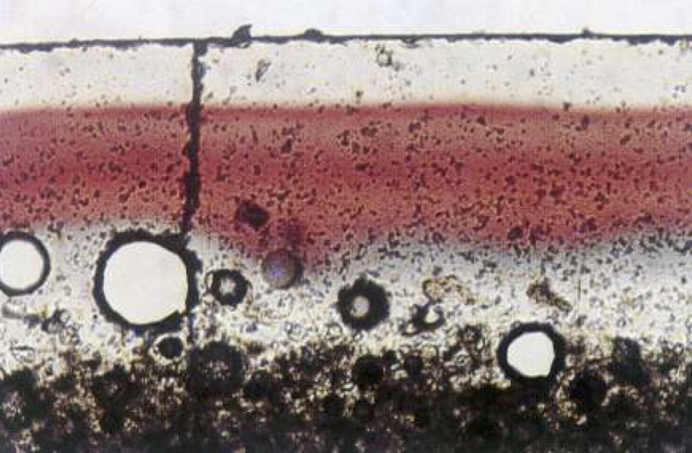 铜红釉一般显微结构