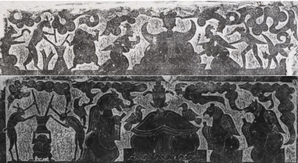 圖6：東漢山東嘉祥宋山祠堂西王母畫像石中的蟾蜍煉制丹藥形象