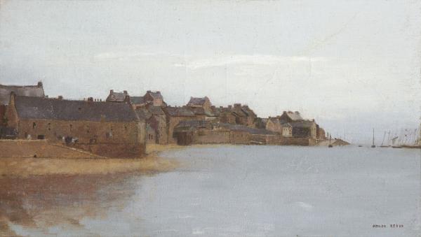 奥迪隆·雷东，《布列塔尼海岸的村庄》，1880年，21.1×36.3cm，巴黎菲茨卢格特基金会藏