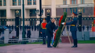 普京纪念卫国战争胜利向无名烈士墓献花圈