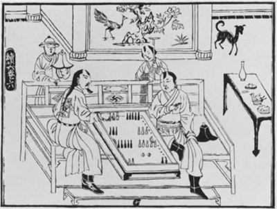 《事林廣記》中描繪蒙古官吏“玩雙六”的插圖