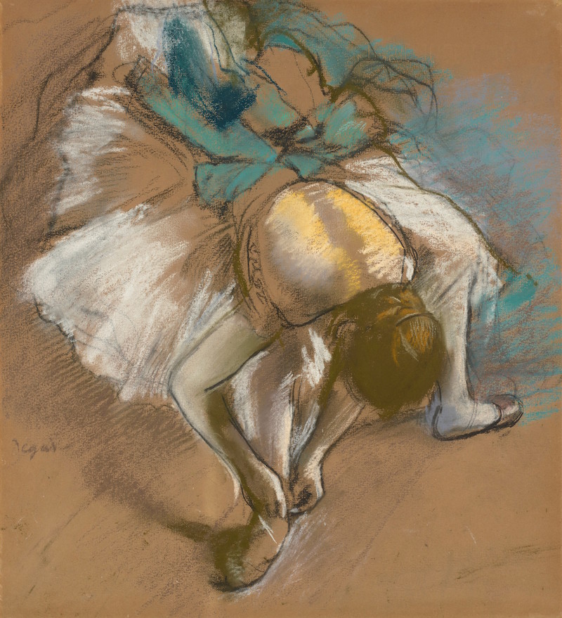 埃德加·德加，《系鞋带的舞者》，纸上粉彩，1887年