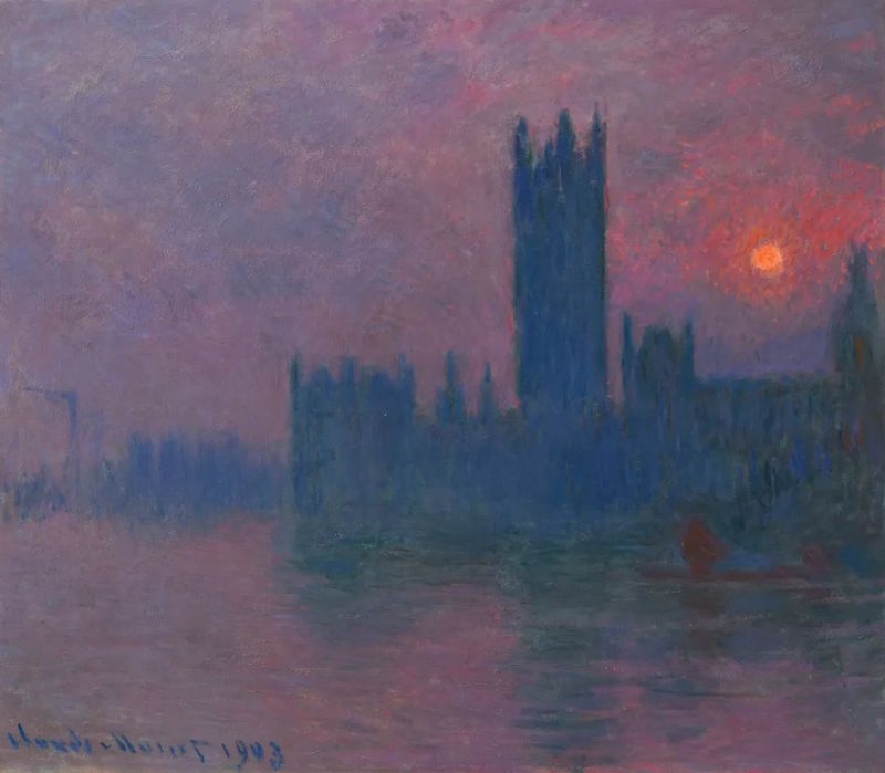 克劳德·莫奈，《夕阳下的国会大楼》 油彩画布，1900-1903年