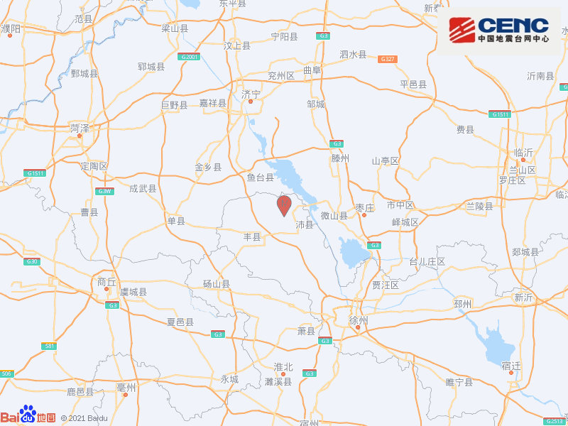 江苏徐州市沛县发生2.8级地震，震源深度10千米