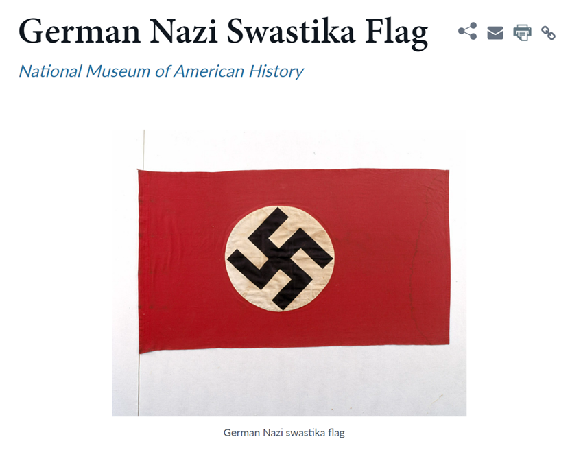 史密森学会官网收录的来自美国国家历史博物馆的德国纳粹卐字旗