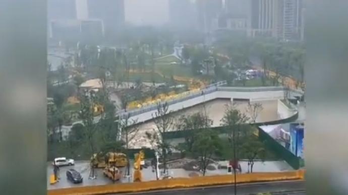 浙江杭州金沙湖公园下沉广场再次出现积水