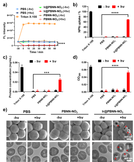 图2：光氧化还原催化触发一氧化氮释放实现细胞膜超极化和菌膜渗透性增强，有效杀灭耐甲氧西林金黄色葡萄球菌(MRSA)，图片来自中科大