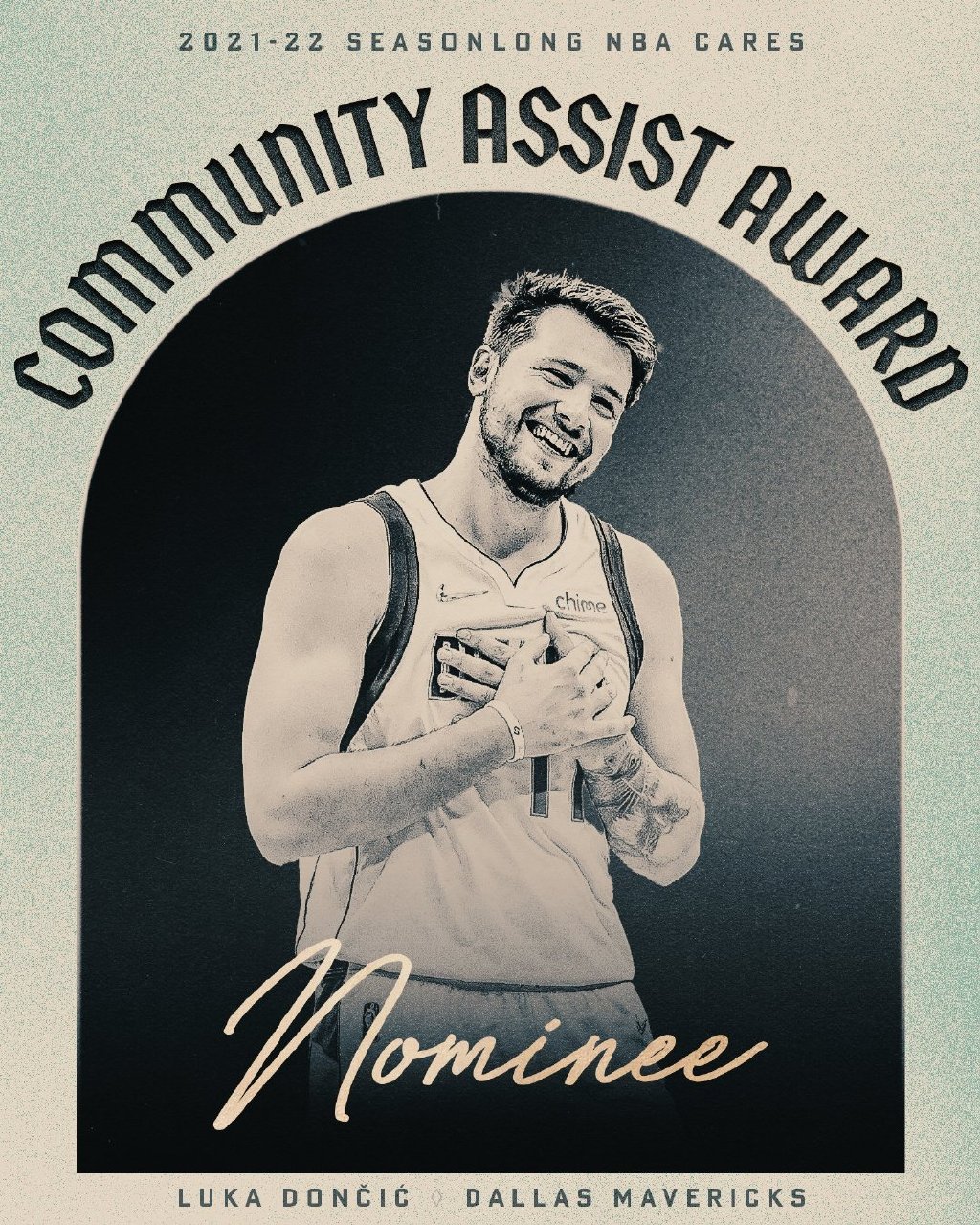 东契奇赢得了NBA的社区协助奖。