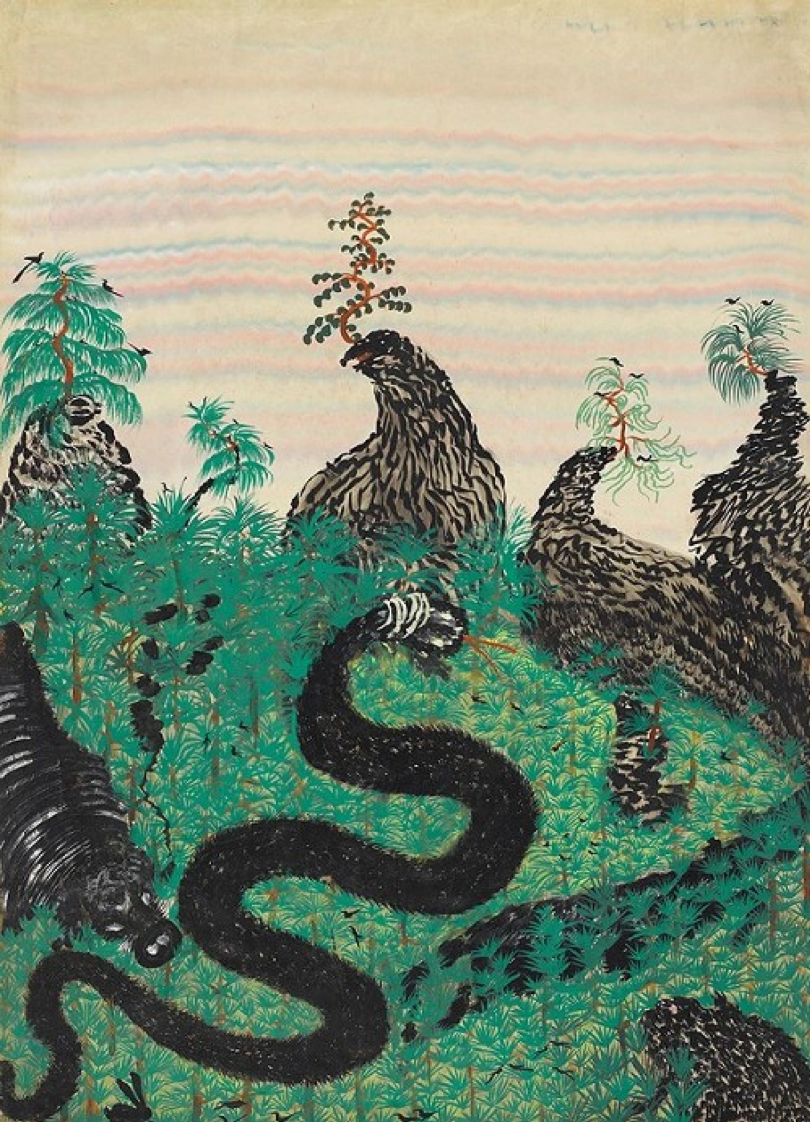 《鹰嘴崖》，王景龙，户县农民画，1991年