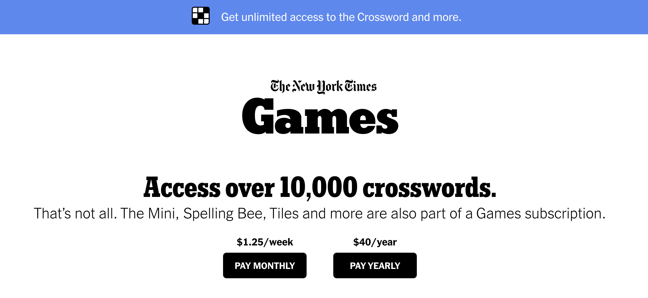 crosswords未经成为《纽约时报》一年夜订阅免费扫尾