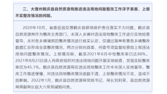 云南鹤庆县自然资源局上报不实整改情况被通报