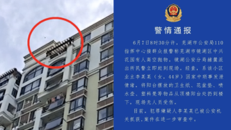 芜湖一女子因家庭琐事高空抛物半小时，警方已将其抓获