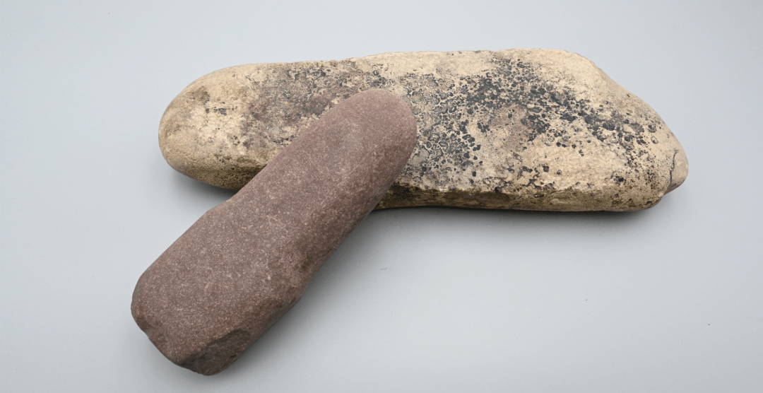 阿克塔拉遗址发掘的​石磨盘、石杵