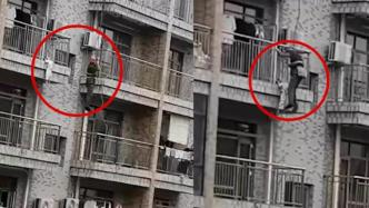 3岁幼童悬挂六楼阳台外，工人师傅讲述用塔吊救援经过