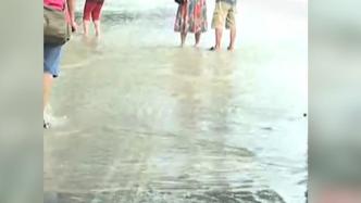 广州珠江涨潮，淹没齐腰护栏