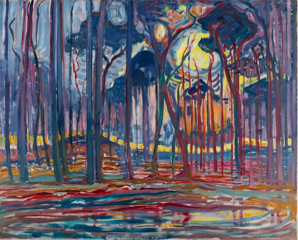 蒙德里安，《欧勒附近的树林》，1908年，布面油画，海牙艺术博物馆藏（贝耶勒基金会展品）