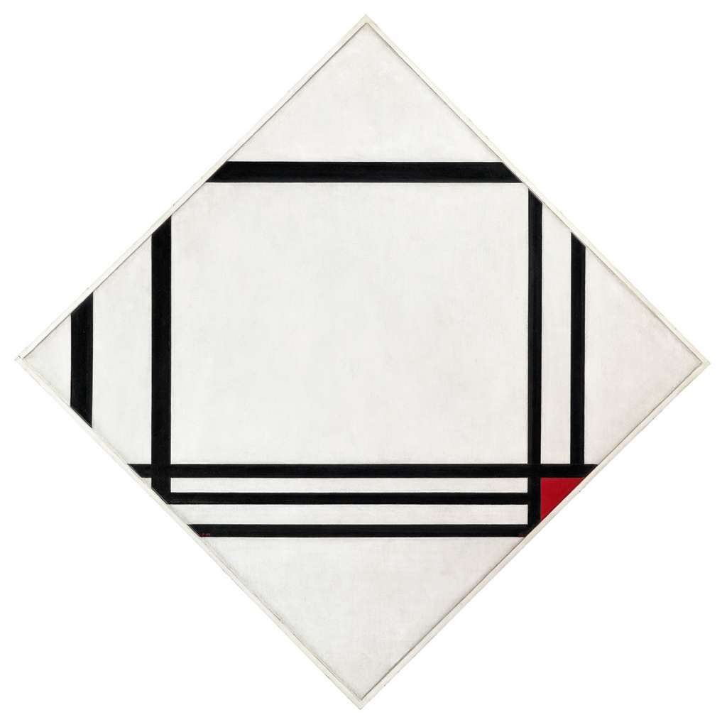 蒙德里安，《八条线红色矩形的菱形构成》，1938年，布面油画，贝耶勒基金会藏（贝耶勒基金会展品）