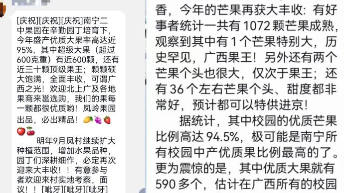 芒果重量暗喻高考分数？南宁教育局：严禁任何形式宣传升学率