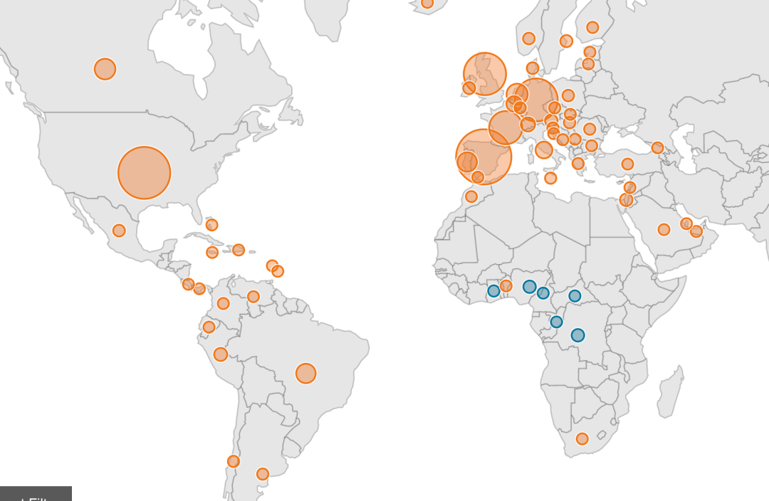 全球報告猴痘病例的部分國家和地區。 華山醫院感染科 供圖