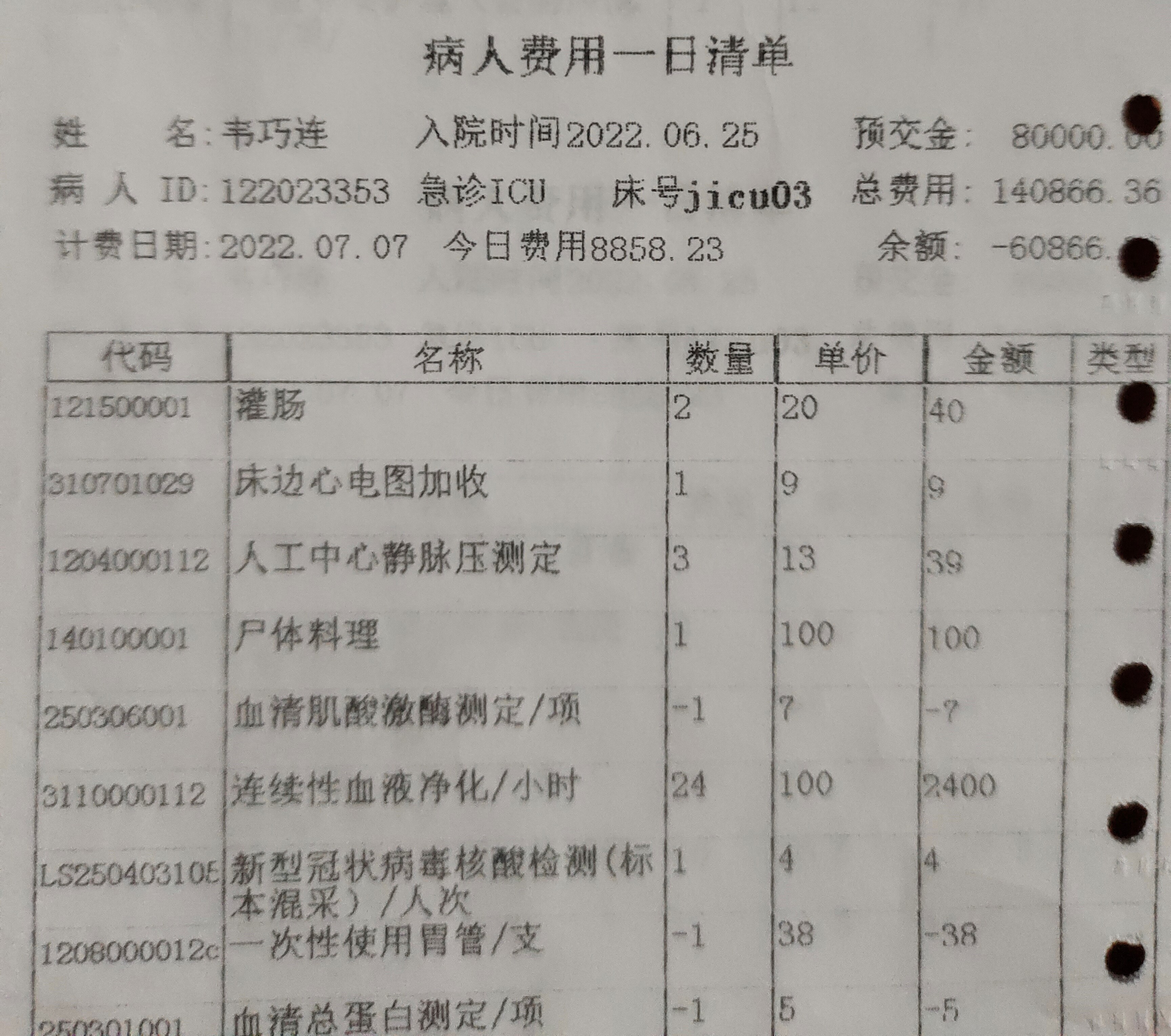 医院药费清单证明图片图片