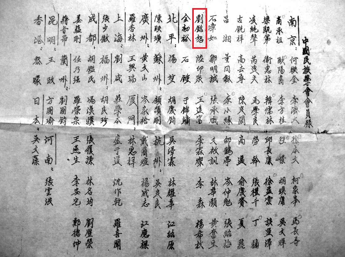 徐益棠藏“中国民族学会会员录”