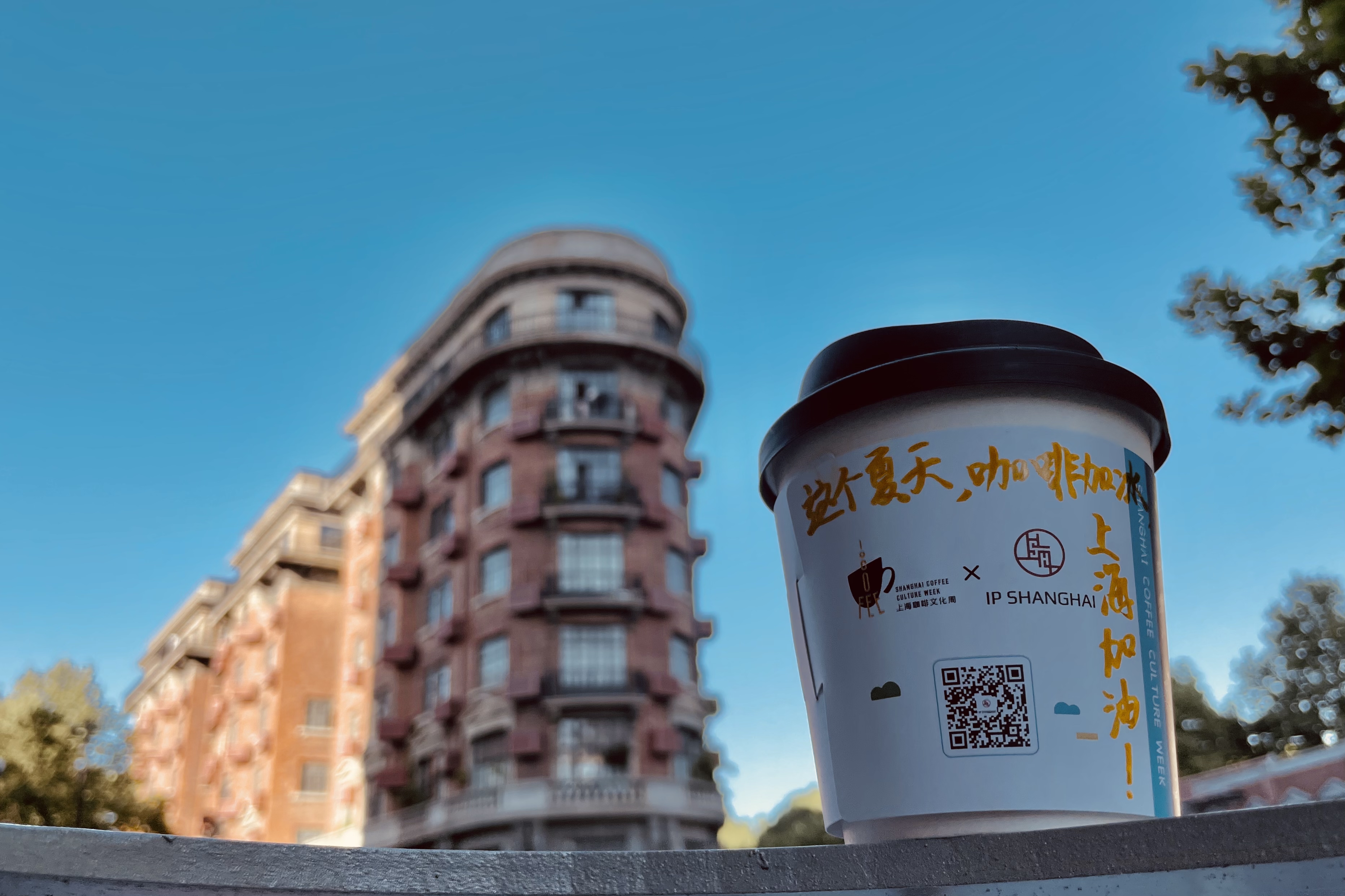 “这个夏天，咖啡加冰，上海加油！” 在充满海派风情的武康大楼旁买一杯咖啡，坐在梧桐树下乘凉，别有一番滋味儿。 牛子健 摄