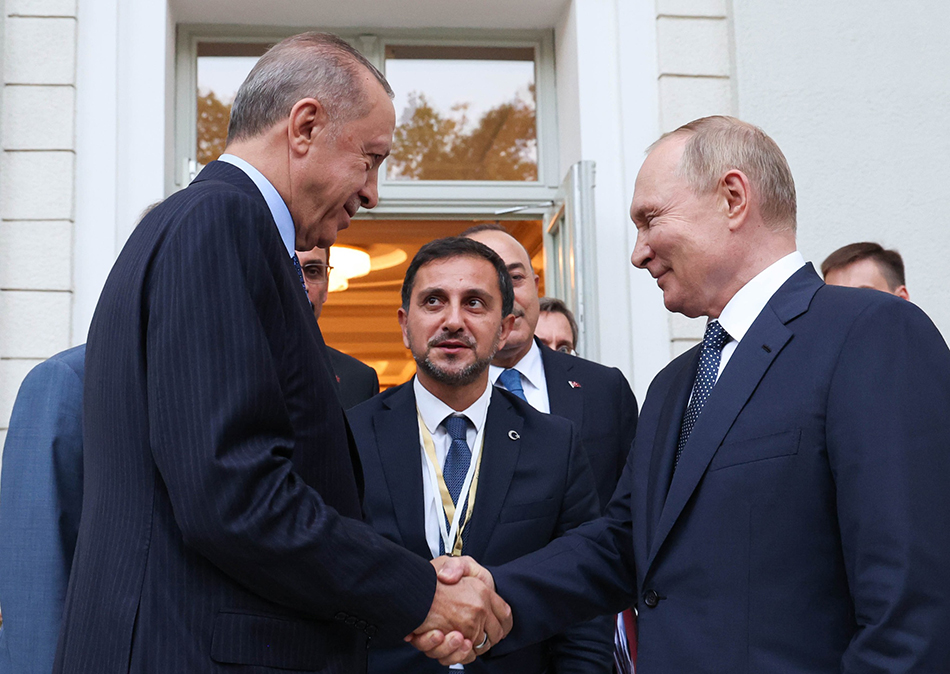当地时间2022年8月5日，俄罗斯索契，俄罗斯总统普京和土耳其总统埃尔多安举行会谈。 澎湃影像 图