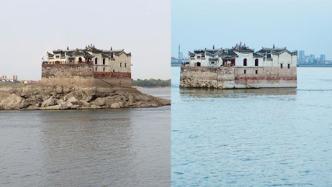 图集｜长江鄂州段水位破157年最低，观音阁露出礁石地基