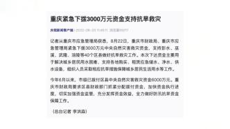 重庆紧急下拨3000万元资金支持抗旱救灾