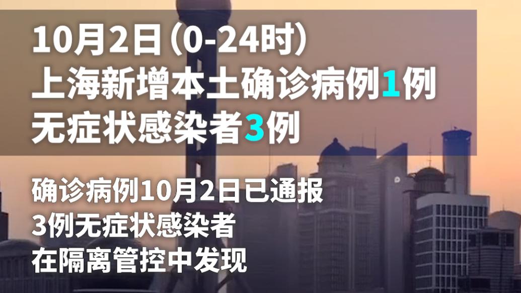 10月2日，上海新增本土确诊病例1例和无症状感染者3例