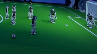 软银人形机器人秀球技，进博现场踢起表演赛