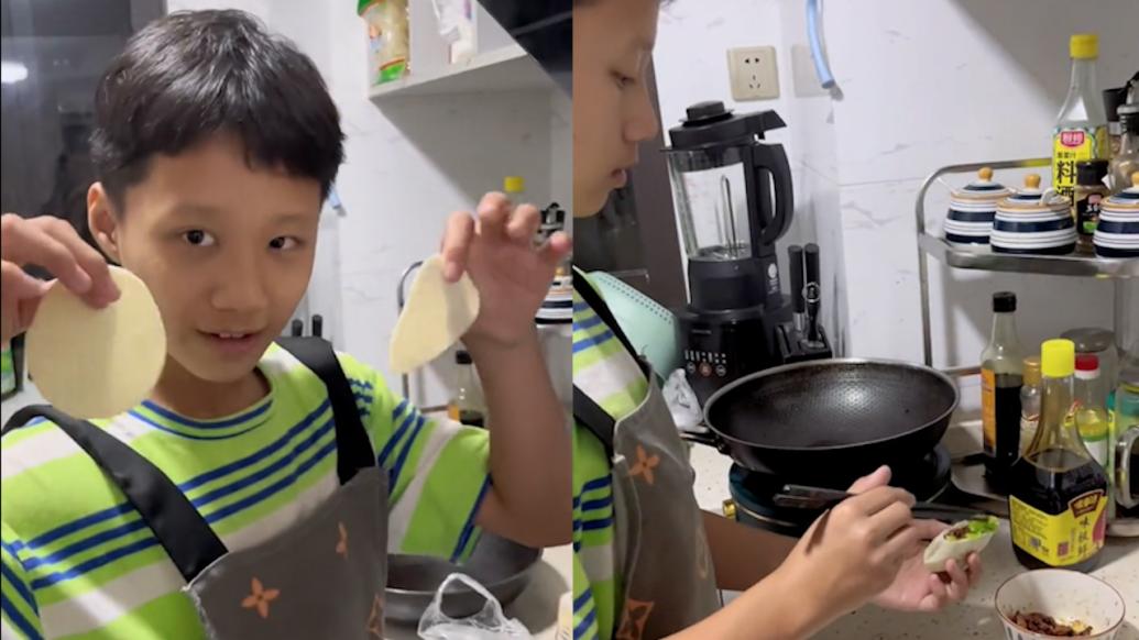 妈妈晒12岁儿子做饭：大人比较忙，他很小就学会了