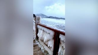 “冰河世纪”！雪后威海海边的栏杆上结满冰凌
