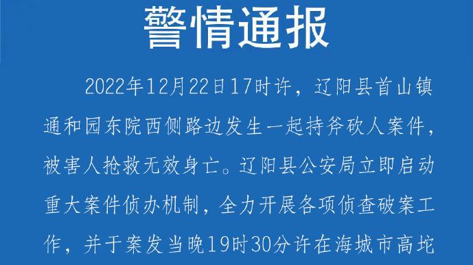 辽阳警方：嫌疑人持斧杀害一人，因前妻和被害人生活怀恨在心