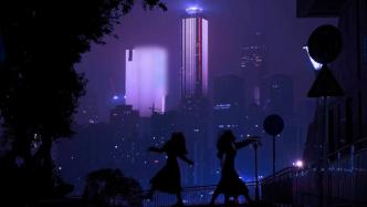 两女生在重庆夜幕下翩翩起舞，宛如《爱乐之城》画面