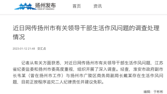 扬州通报有关领导干部生活作风问题调查处理情况