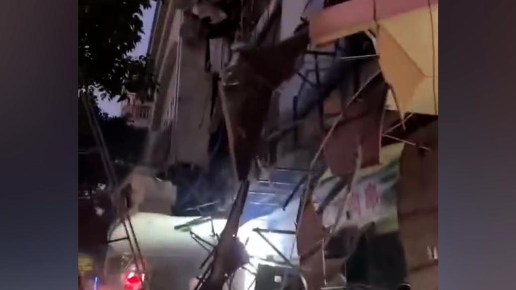 惠州一停业酒店楼顶重物坠落致1死3伤，周边市民积极救援