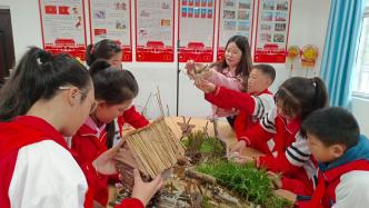 小学生用木头、贝壳、稻草等废弃物做成十二生肖摆件